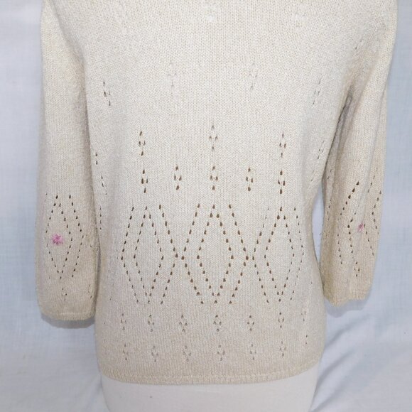 Northern Reflections Womens M Beige Full Zip Cardigan Sweater Ribbon Flowers - Picture 11 of 11